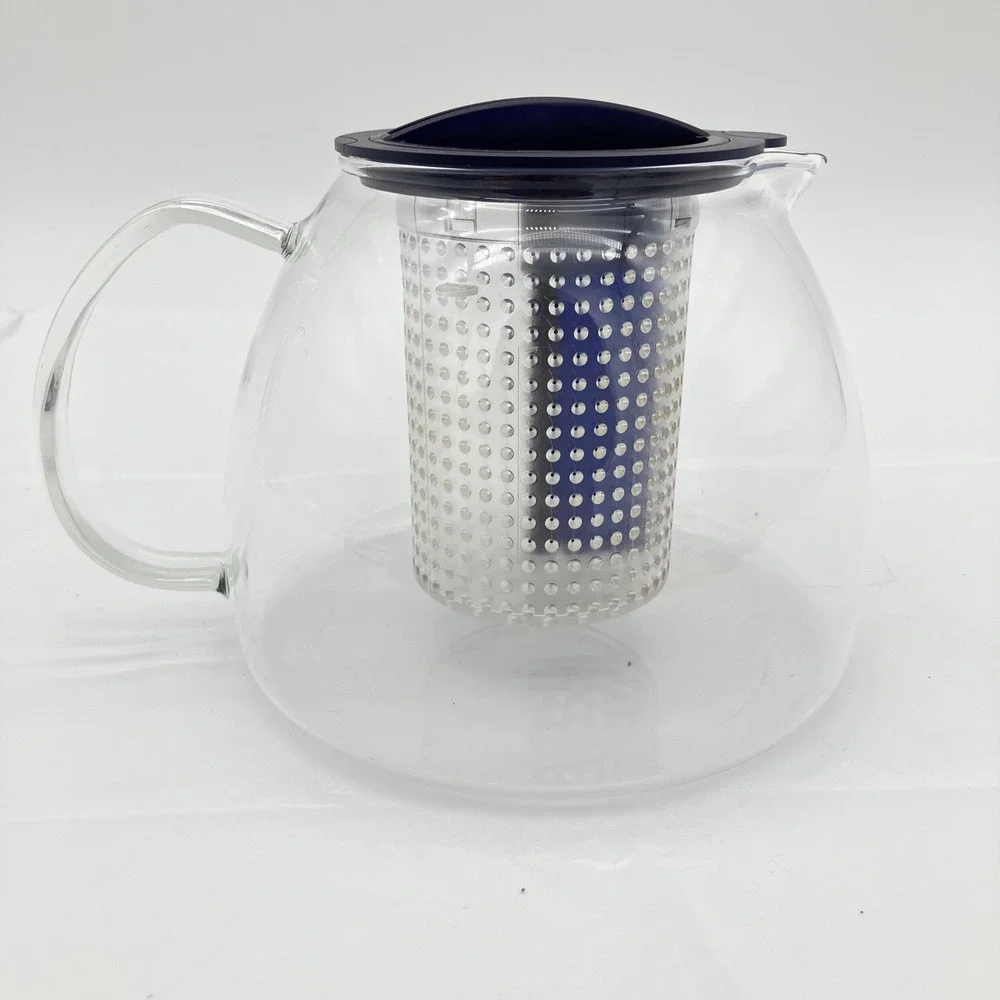 Jena Glas Teapot C. Justus Design Large Clear Blue German Borosilicate Glass